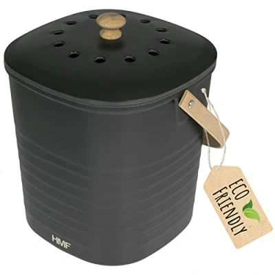 Imagen de HMF Cubo de basura ecológico sostenible para cocina, inodoro con tapa, 6 litros, color negro