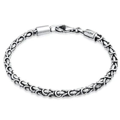 Imagen de Kuzzoi pulsera de Plata Buda para hombre, hecha a mano (4 mm) ley 925 oxidada, real maciza hombres, 16 g peso, 0202332422, 23 centimeters,
