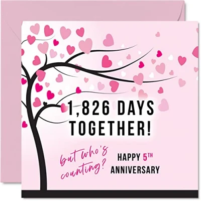 Imagen de Divertida tarjeta de aniversario madera para esposa o marido, 1826 días juntos, regalos con texto en inglés &quot;I Love You&quot;, tarjetas felicitación 5 pulgadas pareja,