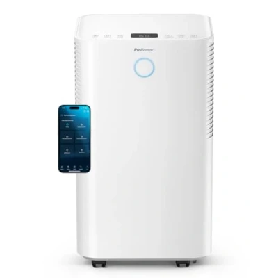 Imagen de Pro Breeze Deshumidificador 12L / día con WIFI, Pantalla LED y Sensor automático de Humedad, Secado ropa, Drenaje continuo, Modo suspensión Temporizador 24H. Elimina la Humedad el Moho.
