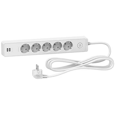 Imagen de Schneider Electric ST945U3W Base Multienchufe de 5 Tomas con 2 USB, Cable 3 m, Blanco