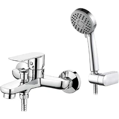 Imagen de Ibergrif M13002 Supreme, Completo de Grifo para Bañera, Mezclador Baño Ducha con Alcachofa, Soporte, Manguera Cromo, Plata