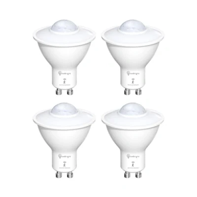 Imagen de TobeBright LED con Sensor de Movimiento PIR, Automático Encendido/Apagado, GU10 5W 3000K Blanco Cálido, Seguridad para Exteriores en Escaleras y Garajes, Paquete 4 Unidades