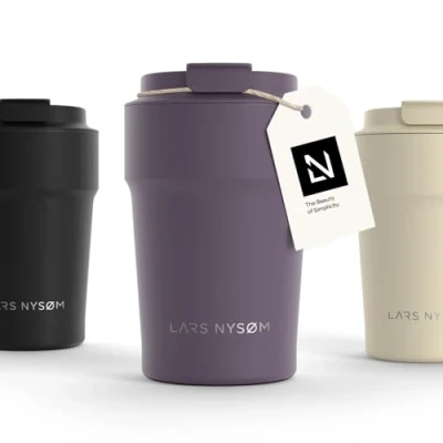 Imagen de LARS NYSØM Taza térmica café para llevar Termo de 0,38 litros con aislante Travel mug acero inoxidable a prueba fugas el y té (Deep Purple, 380ml)