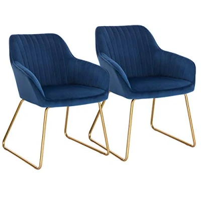 Imagen de WOLTU Sillas de Comedor Pack 2, Cocina Tapizadas en Terciopelo, Ergonómicas con Respaldo y Brazos para Salón Dormitorio, Estilo Nórdico, Patas Metal, Azul, BH246bl 2