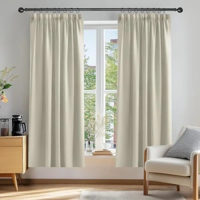 Imagen de Deconovo Cortinas para Habitación con Aislamiento Térmico Reducción de Ruido Telas Tupidas Gruesas Bolsillos 2 Paneles 117 x 183 cm Beige Claro