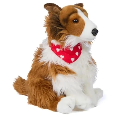 Imagen de Uni Toys Collie de Pelo Largo con pañuelo (Motivo Corazones) 27 cm (Altura) Perro Peluche, Peluche