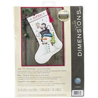 Imagen de Dimensions Needlecrafts Counted x Stitch Calcetín Jolly Trio, Algodón, Blanco, 40.6 20 0.1 cm