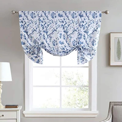 Imagen de Laura Ashley Elegante Cortina con Cenefa Estampado Floral, decoración de Ventana para del hogar, algodón, Azul, 50 x 18 Pulgadas