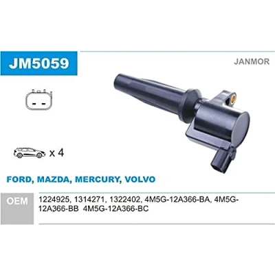 Imagen de JANMOR JM5059 Bobina de encendido FORD: Focus 2, C Max, 2 Kombi, MAZDA: 3 Hatchback, Berlina, VOLVO: S40 II, S80 V50