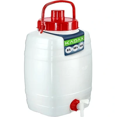 Imagen de KADAX bidón de agua, barril para bebidas plástico, agua potable, depósito con grifo, recipiente junta goma (10 L, blanco)