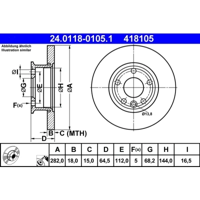 Imagen de ATE 24.0118 0105.1 Disco de freno 282,0 18,0 5 112,0 macizo revestido VOLKSWAGEN: Transporter 4 Bus,