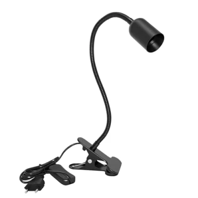 Imagen de Sudnsadaks Lampara Escritorio Pinza, Portalámpara E27 con Clip, Cuello de Cisne Ajustable 360 Lámpara Lectura Pinza Flexo Interruptor y Enchufe, 120 cm Cable Largo, Negro (Sin Bombilla)