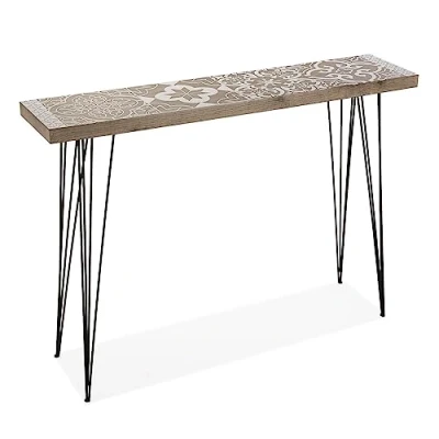 Imagen de Versa Dallas Mueble Recibidor Estrecho para Entrada o Pasillo, Mesa Consola, Medidas (Al x L An) 80 25 110 cm, Madera y Metal, Color Blanco marrón