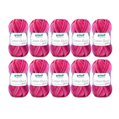 Imagen de Gründl Cotton Quick Print Punto (Hilo de Color 100%, Certificado Oeko Tex, 50 g / 125 m, tamaño Aguja: 3 4, 1 x g), Rojo, Algodón, Fucsia Rosso Multicolore, One Size, 1250
