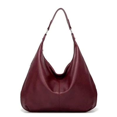Imagen de Ashioup Hobo Bolso de hombro para mujer, piel sintética suave, con cremallera, Café rojo oscuro, Talla única