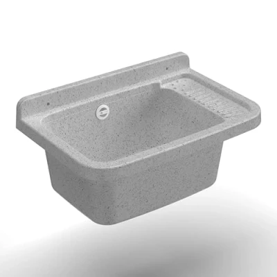 Imagen de Adventa Bañera de Resina Polipropileno, fijación a la Pared, con sifón y desagüe, Resistente los ácidos Uso común, lavadero, Garaje, Exterior, Granito, 50L x 35P 24H cm