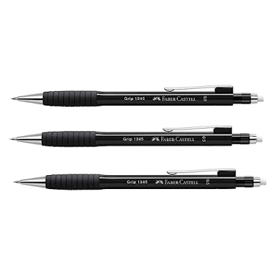Imagen de Faber Castell 205023 Grip 1345 Juego de portaminas (3 unidades, dureza B, grosor mina 0,5 mm, goma borrar integrada), color negro