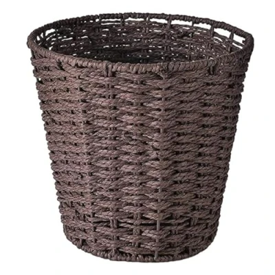 Imagen de Papelera redonda de estilo cesta mimbre para dormitorio, baño, oficinas o hogar (marrón)