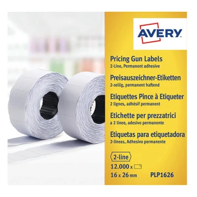 Imagen de AVERY España PLP1626 Rollo de etiquetas (1 línea adhesivo permanente, 16 x 26 mm, 10 rollos/12000 unidades), Blanco