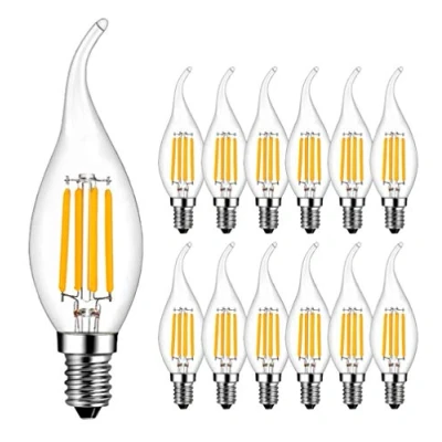Imagen de RANBOO Bombillas Vela de Filamento LED E14, 4W equivalente a 40W, 400 lúmenes, Blanco Cálido 2700K, Bombilla Decorativas, No Regulable, 12 unidades