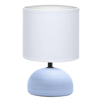 Imagen de Aigostar 196998 Lámpara de cerámica mesa, semioval azul, cuerpo diseño sencillo color pantalla tela blanco, casquillo E14. Perfecta para el salón, dormitorio o recibidor.