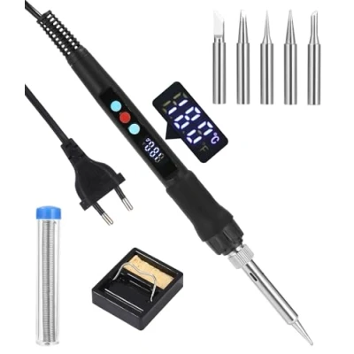 Imagen de Yulado Soldador de Estaño, 100W Kit Profesional,Soldador Electrico Temperatura Ajustable 180℃ 500℃, Precisión con 5pcs Puntas,para el Uso Diversamente Reparado