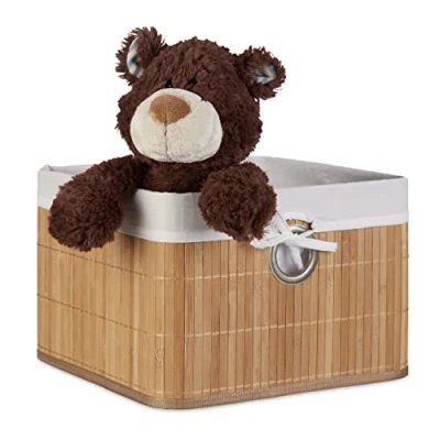 Imagen de Relaxdays, Color Natural Caja de almacenaje, Funda Textil, Bambú, Rectangular, Accesorio Decorativo, 20x31x31 cm, Acero, 20 x 31 cm