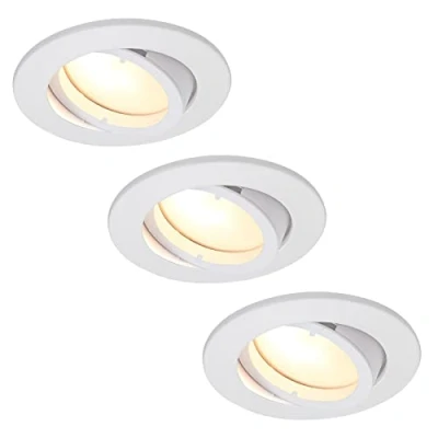 Imagen de HCFEI Juego de 3 focos LED empotrables, regulables, color blanco mate, orientables, 5 W, plano, 230 V, foco empotrable, orificio perforación 68 75 mm, cálido 3000 K