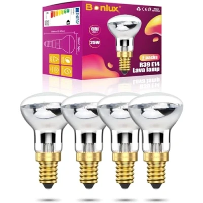 Imagen de Bonlux E14 R39 25W Bombilla de Lava Lampara Reflector Focos Regulable Lamp SES Edison Luz Cálida 2400 2600K Ángulo Haz Amplio 360 Grados 240V (4 Unidades)