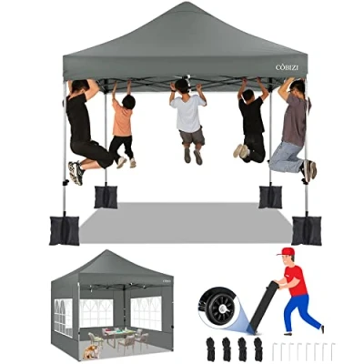 Imagen de Tooluck Carpa Plegable 3x3 Cenador Impermeable con 4 Laterales, Pergolas de Jardin Protección UV 50+ Gazebo Carpas para Exteriores, Camping, Fiestas, Bolsa Ruedas, Gris (Resistente Viento)