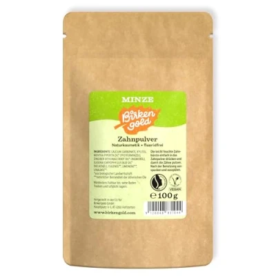 Imagen de Birkengold Bolsa de recambio menta en polvo dientes 100 g Protege El esmalte Ingredientes 100% naturales Sin espumantes Y conservantes Cosméticos Vegano