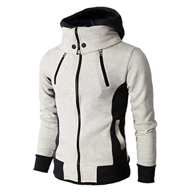 Imagen de No/Brand Chaqueta de Hombre con Cremallera Otoño e Invierno Lana Informal Bombardero Cuello Bufanda Capucha Moda Delgada