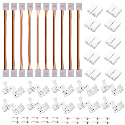 Imagen de El kit de conector tira LED RGB 3 pines incluye 10 tiras puente, conectores en forma L, sin espacios, 20 clips para mm 5050 WS2812B WS2811