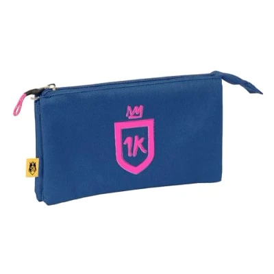 Imagen de Safta KINGS LEAGUE 1K Portatodo Triple, Estuche Infantil, Niño, Ideal para Niños en Edad Escolar, Cómodo y Versátil, Calidad Resistencia, 22x3x12 cm, Color Azul