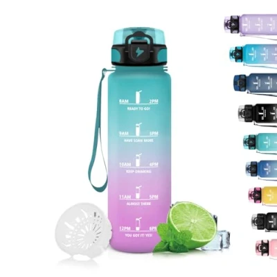 Imagen de Grsta Botella Agua, 500ml Agua Niños, de con Marca Tiempo, Motivacional a Prueba Fugas, Plastico Reutilizable para Escuela, Gimnasio, Correr, Bicicleta