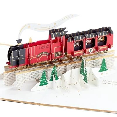 Imagen de Hallmark tarjeta de Navidad, Navidad Harry Potter, 3D y desplegable, expreso Hogwarts, rojo