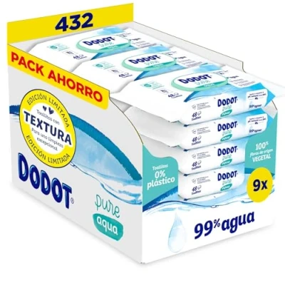 Imagen de Dodot Toallitas Pure Aqua Para Bebé 9 Paquetes de 48 Unidades = 432 Toallitas, Ayuda a restaurar el pH natural la piel, 99% agua
