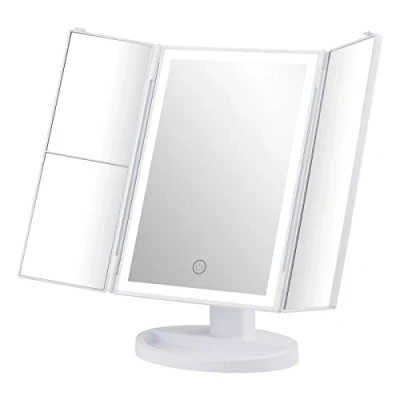 Imagen de GRIFEMA, GF1001W Espejo Maquillaje con Luz, de Vanidad LED Triple Aumento 1X/2X/3X Vanidad, Rotación Ajustable 180, Interruptor Táctil,Fuente Alimentación Dual, Blanco