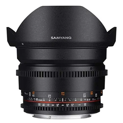 Imagen de Samyang F1322703101 Objetivo para vídeo VDSLR Nikon F (Distancia Focal Fija 16mm, Apertura T2.2 22 ED AS UMC CS II, diámetro Filtro: 77mm), Negro