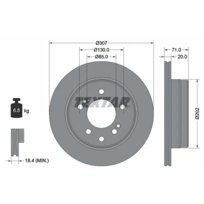 Imagen de TEXTAR PRO 92203103 Disco de freno 307 20 05/08 130 ventilación interna revestido sin perno sujeción rueda, buje rueda