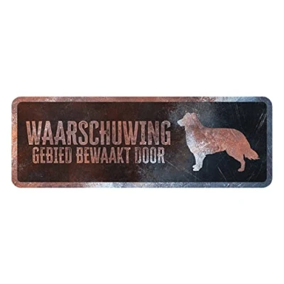 Imagen de D&amp;D Home, Panel de Aversión Atención al Perro, 40x13x0,3 cm, Versión holandesa, Fondo Negro, Señal advertencia metal resistente óxido con texto divertido