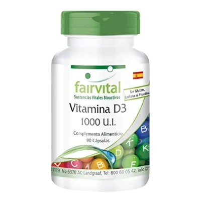 Imagen de Fairvital Vitamina D3 1000 UI Colecalciferol Dosis alta 90 Cápsulas Calidad Alemana