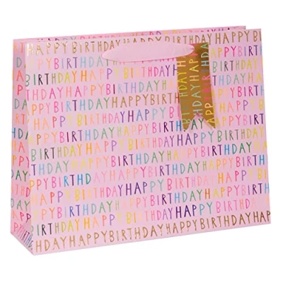 Imagen de Glick Bolsas de regalo lujo, bolsa paisaje feliz cumpleaños, rosa, 27,5 cm alto x 35,5 ancho 10 profundidad