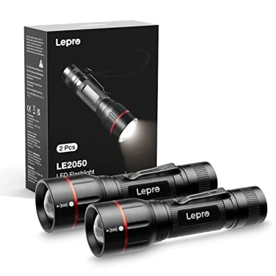 Imagen de Lepro Linterna LED Alta Potencia, LE2050 Táctica 5 Modos de Luz, IPX4 Impermeable Bolsillo con Zoom para Camping, Senderismo al Aire Libre, Bricolaje, Pilas NO Incluidas【2 Pack】