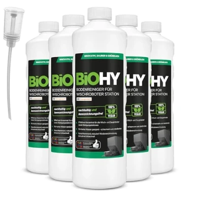 Imagen de BiOHY Limpiador de suelos para robot limpieza con aroma a naranja (6 x 1 litro) + dosificador, concentrado todos los robots función húmeda, sin espuma y rayas