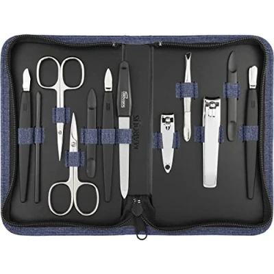 Imagen de marQus Set de manicura y pedicura 12 piezas Solingen Alemania con todo lo necesario para hombre mujer en estuche piel sintética