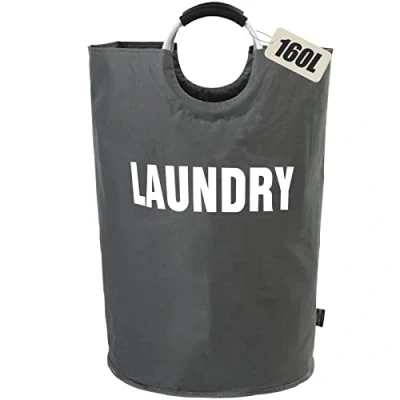 Imagen de DOKEHOM 160L Bolsas Cestos para la colada (7 Colores), Gran servicio de lavandería, plegable bolsa lavado ropa Bin (Gris Oscuro)