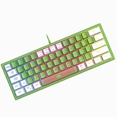 Imagen de Mini 60% Teclado para Juegos, Mechanical Feel USB Cable Gaming, RGB Chroma Rainbow Retroiluminado, Compacto 62 Teclas de Colores Mezclados en Verde y Blanco, QWERTY Layout PC Mac Laptop