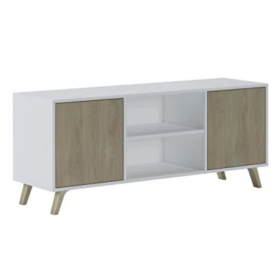 Imagen de Mueble Tv 140 Con 2 Puertas Salón Comedor Modelo Wind Color Estructura Blanco Puccini 140x40x57cm .